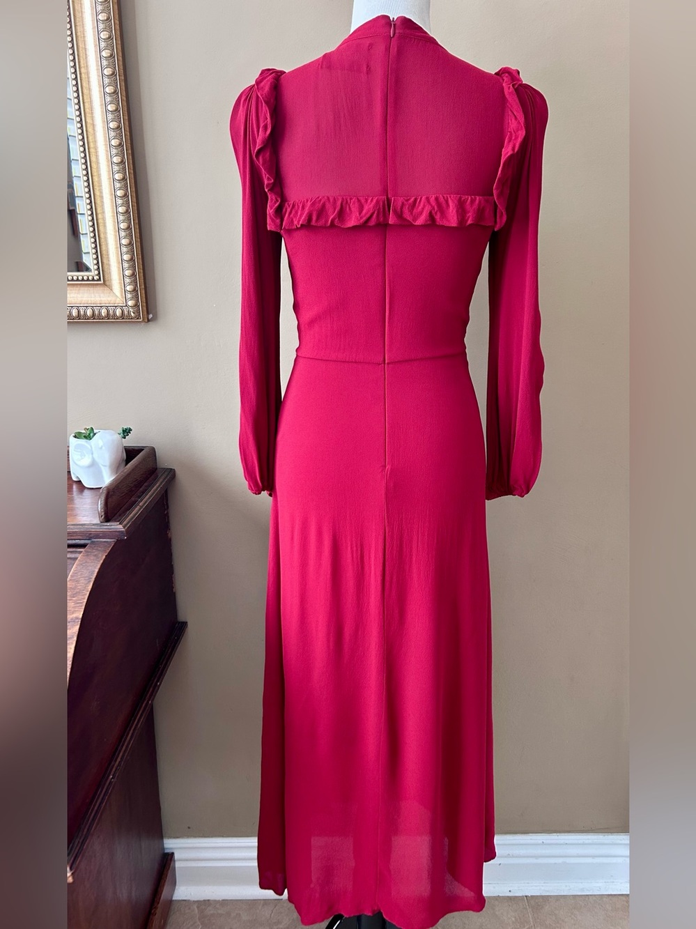 Reformation Gillian Dress Red Long Sleeve Ruffle Size 6 - Picture 8 of 13